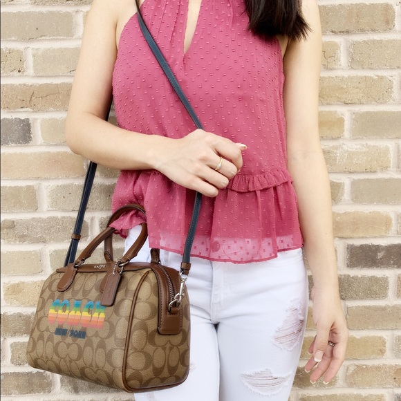 Coach satchel crossbody khaki rainbow LOGO - Picture 2 of 3